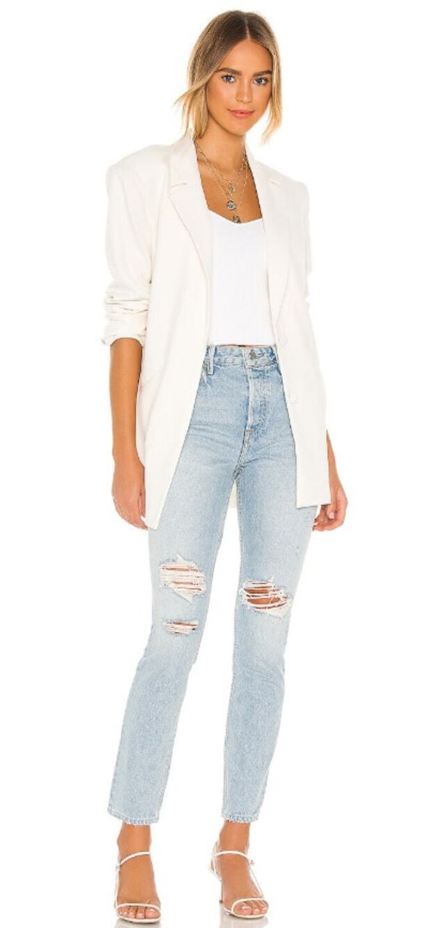 new GRLFRND Denim light wash distressed slim tapered Karolina jeans Don't Speak - Picture 1 of 11